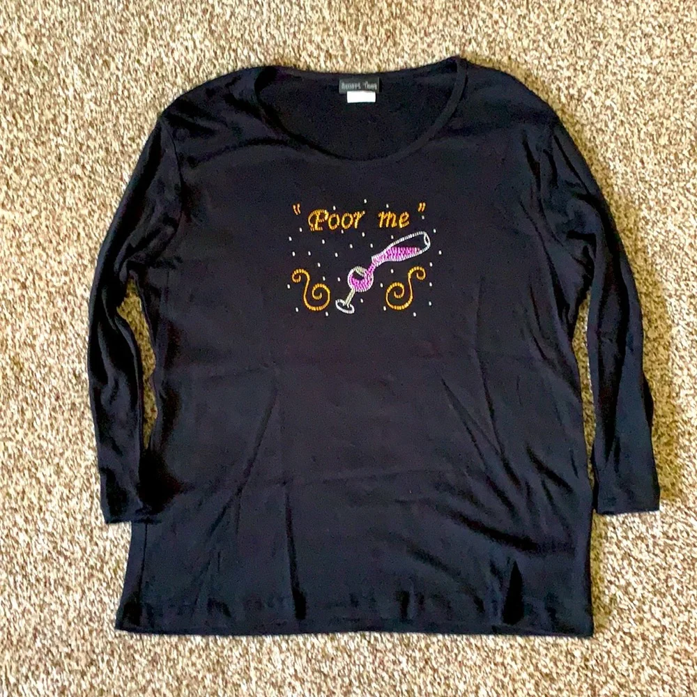 “Poor Me” Embellished Cotton Wine Top Glam Bling Stones